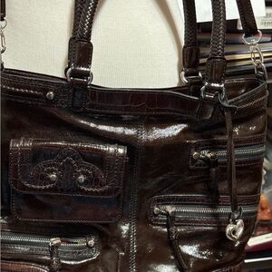 Chic Dark Brown Patent Shoulder Bag